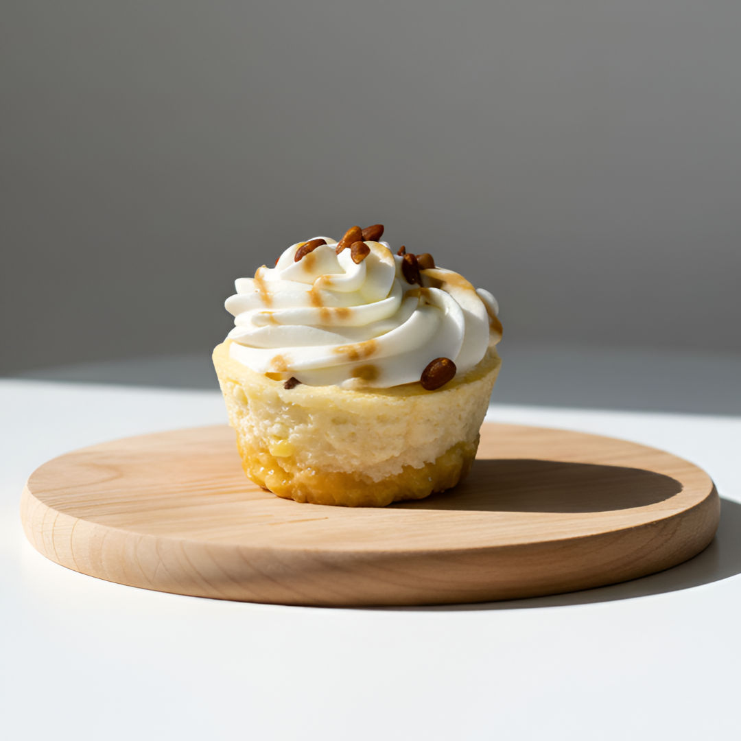 Tocino de cielo con tarta de queso y piñones