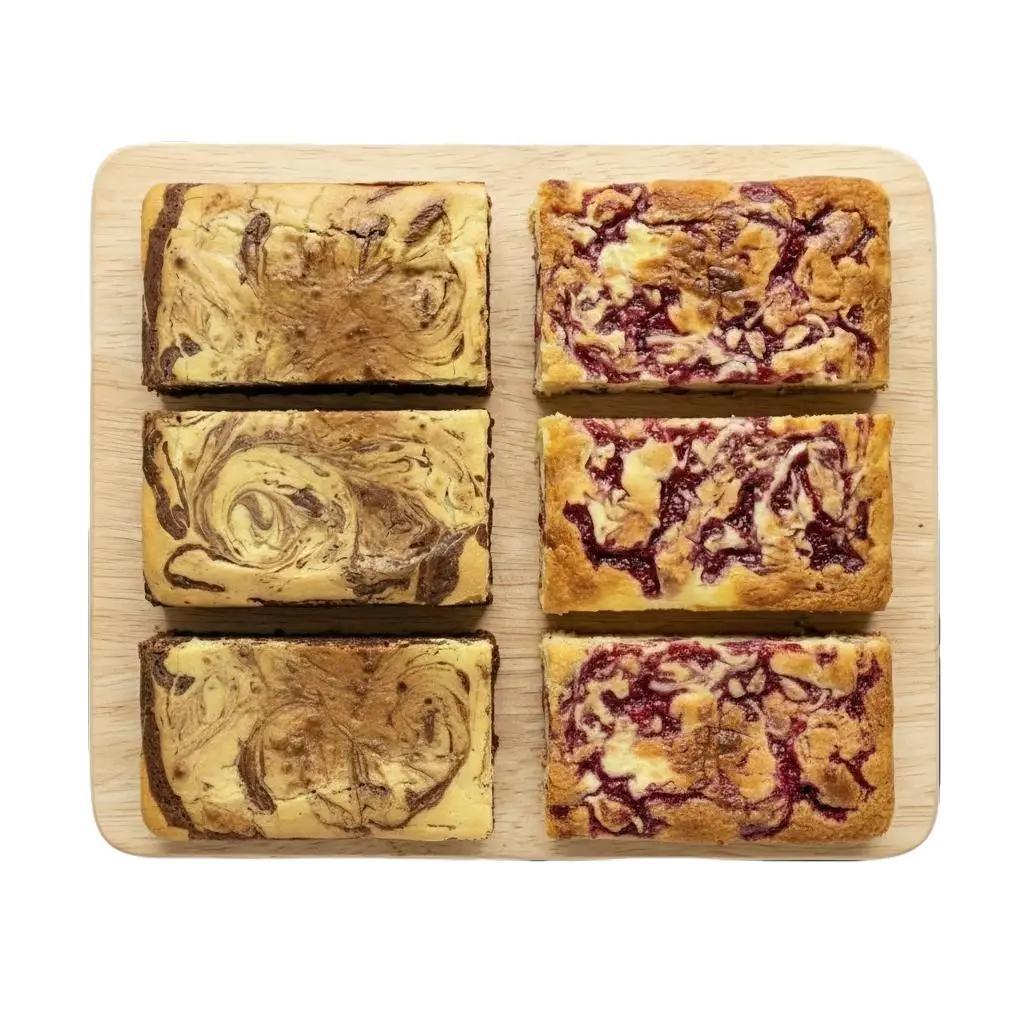 Packs 6 Brownies Mix: 3 brownies con cheesecake de chocolate blanco y 3 blondies o con cheesecake y frambuesa. - Pastelería Butterfly