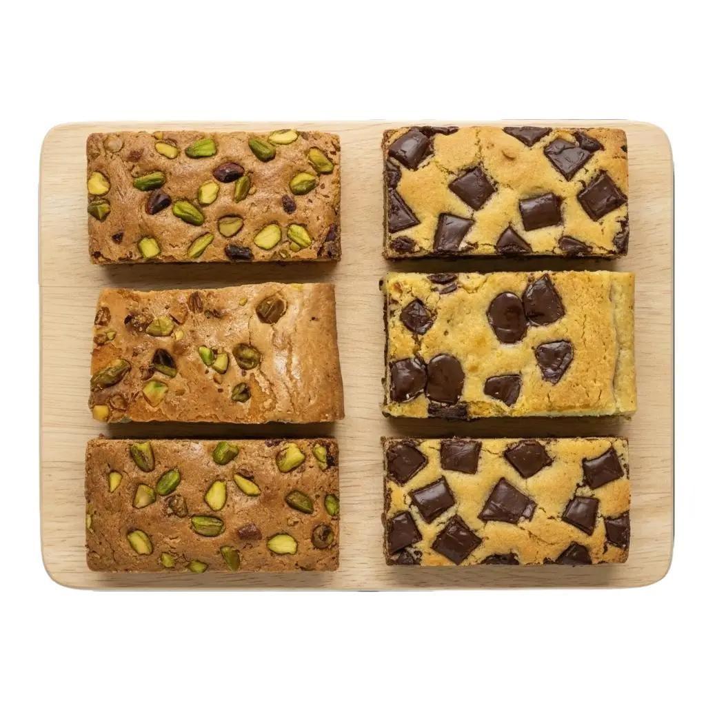 Pack de 6 Brownies Mix: 3 Blondies de Pistacho y 3 Blondies B&W - Pastelería Butterfly