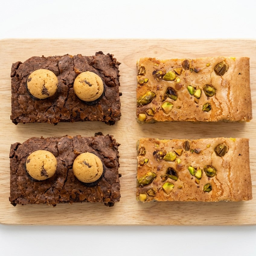 Pack de 4 Brownies Mix: 2 de Cookies y 2 Blondies de Pistacho - Pastelería Butterfly