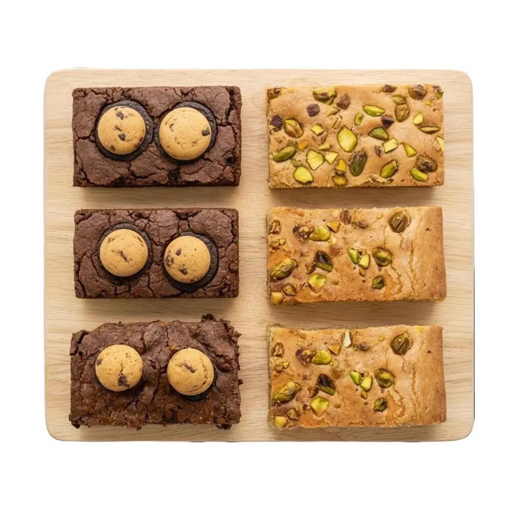 Pack de 6 Brownies Mix: 3 de Cookies y 3 Blondies de Pistacho - Pastelería Butterfly