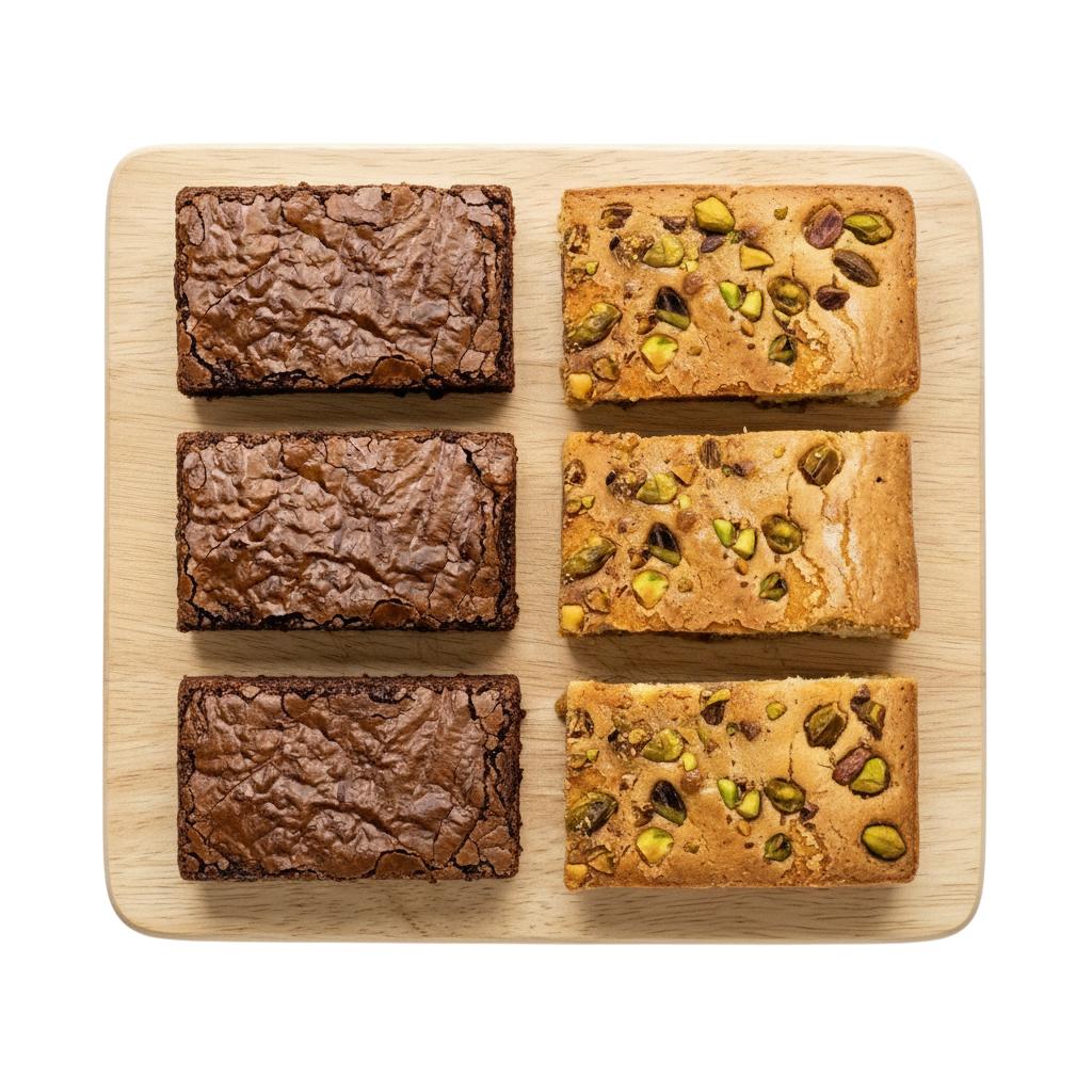 Pack de 6 Brownies Mix: 3 Tradicionales y 3 Blondies de Pistacho - Pastelería Butterfly