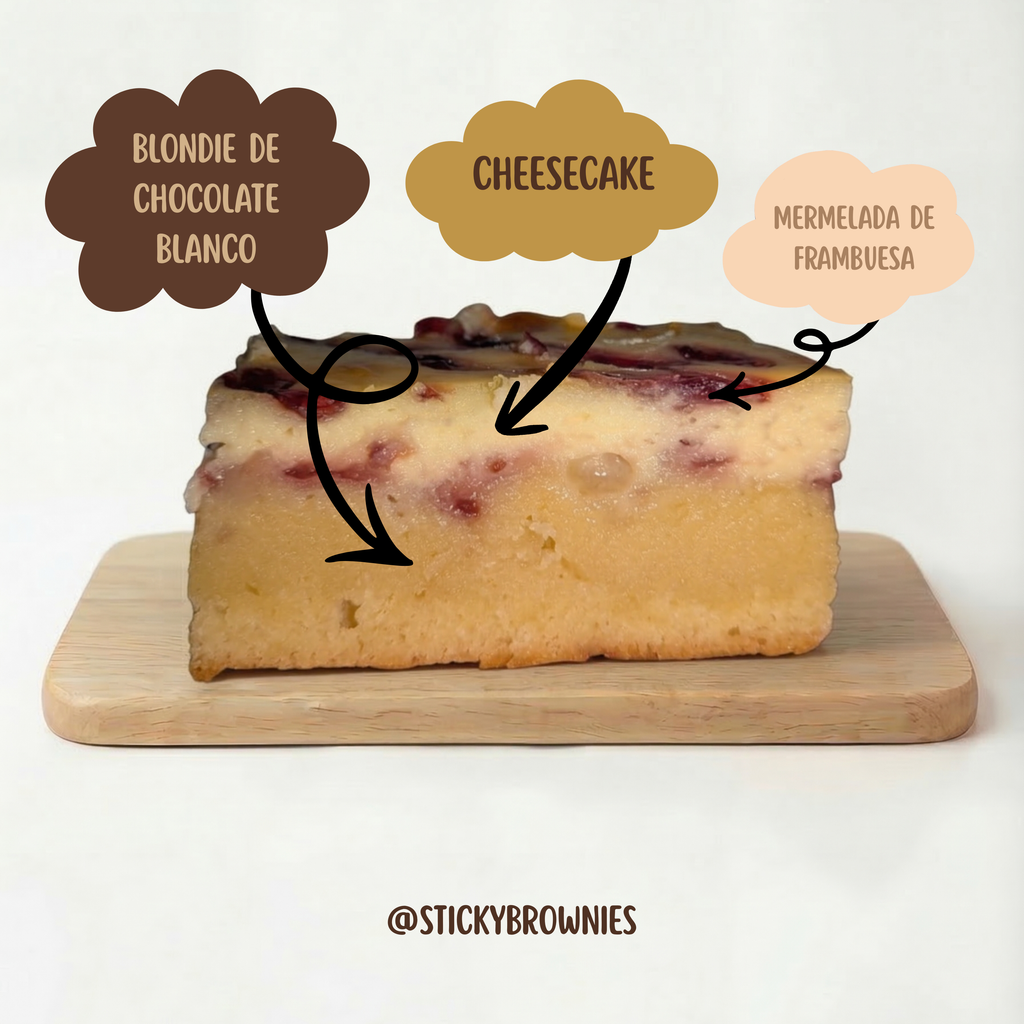Packs 4 Brownies Mix: 2 brownies con cheesecake de chocolate blanco y 2 blondies o con cheesecake y frambuesa. - Pastelería Butterfly